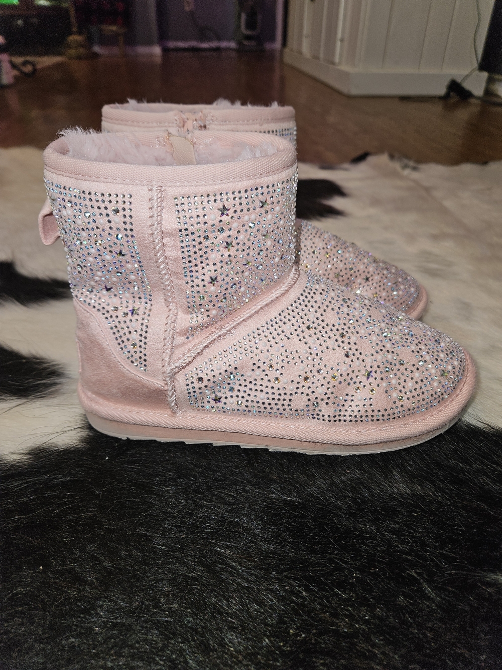 Kids Pink Rhinestone Winter Boots